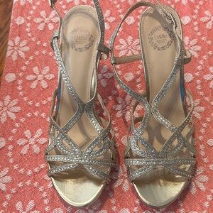 Silver Glitter Strappy Sandals - Women's Evening Heels